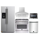 Forno 5-Piece Appliance Package - 36-Inch Dual Fuel Range, Refrigerator with Water Dispenser, Wall Mount Hood, 24-Inch Microwave Drawer, & 3-Rack Dishwasher in Stainless Steel