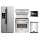 Forno 5-Piece Appliance Package - 36-Inch Dual Fuel Range, Refrigerator with Water Dispenser, Wall Mount Hood with Backsplash, 24-Inch Microwave Drawer, & 3-Rack Dishwasher in Stainless Steel
