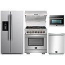 Forno 5-Piece Pro Appliance Package - 30-Inch Dual Fuel Range, Refrigerator with Water Dispenser, Wall Mount Hood with Backsplash, 24-Inch Microwave Oven, & 3-Rack Dishwasher in Stainless Steel