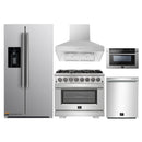 Forno 5-Piece Appliance Package - 36-Inch Gas Range, Refrigerator, Wall Mount Hood, 24-Inch Microwave Drawer, & 3-Rack Dishwasher in Stainless Steel