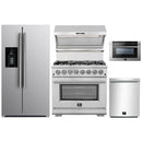 Forno 5-Piece Pro Appliance Package - 36-Inch Dual Fuel Range, Refrigerator with Water Dispenser, Wall Mount Hood with Backsplash, 24-Inch Microwave Drawer, & 3-Rack Dishwasher in Stainless Steel