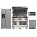 Forno 5-Piece Pro Appliance Package - 48-Inch Dual Fuel Range, Refrigerator with Water Dispenser, Wall Mount Hood with Backsplash, 30-Inch Microwave Drawer, & 3-Rack Dishwasher in Stainless Steel