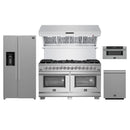 Forno 5-Piece Pro Appliance Package - 60-Inch Dual Fuel Range, Refrigerator with Water Dispenser, Wall Mount Hood with Backsplash, 30-Inch Microwave Drawer, & 3-Rack Dishwasher in Stainless Steel