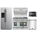 Forno 5-Piece Appliance Package - 48-Inch Gas Range, Refrigerator with Water Dispenser, Wall Mount Hood with Backsplash, 24-Inch Microwave Drawer, & 3-Rack Dishwasher in Stainless Steel