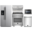 Forno 5-Piece Pro Appliance Package - 30-Inch Gas Range, Refrigerator with Water Dispenser, Wall Mount Hood with Backsplash, 24-Inch Microwave Drawer, & 3-Rack Dishwasher in Stainless Steel