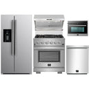 Forno 5-Piece Pro Appliance Package - 30-Inch Gas Range, Refrigerator with Water Dispenser, Wall Mount Hood with Backsplash, 24-Inch Microwave Oven, & 3-Rack Dishwasher in Stainless Steel