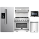 Forno 5-Piece Pro Appliance Package - 36-Inch Gas Range, Refrigerator with Water Dispenser, Wall Mount Hood with Backsplash, 24-Inch Microwave Drawer, & 3-Rack Dishwasher in Stainless Steel