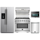 Forno 5-Piece Pro Appliance Package - 36-Inch Gas Range, Refrigerator with Water Dispenser, Wall Mount Hood with Backsplash, 24-Inch Microwave Oven, & 3-Rack Dishwasher in Stainless Steel