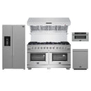 Forno 5-Piece Pro Appliance Package - 60-Inch Gas Range, Refrigerator with Water Dispenser, Wall Mount Hood with Backsplash, 30-Inch Microwave Drawer, & 3-Rack Dishwasher in Stainless Steel