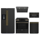 Forno 5-Piece Appliance Package - 30-Inch Induction Range, Under Cabinet Range Hood, Refrigerator with Water Dispenser, Dishwasher, and 30-Inch Microwave Drawer in Black with Antique Brass Trim