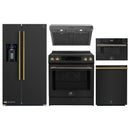 Forno 5-Piece Appliance Package - 30-Inch Induction Range, Under Cabinet Range Hood, Refrigerator with Water Dispenser, Dishwasher, and 30-Inch Microwave Drawer in Black with Antique Brass Trim