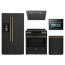 Forno 5-Piece Appliance Package - 30-Inch Inducton Range, Under Cabinet Range Hood, Refrigerator with Water Dispenser, Dishwasher, and 24-Inch Microwave Oven in Black with Antique Brass Trim