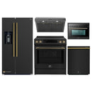 Forno 5-Piece Appliance Package - 30-Inch Inducton Range, Under Cabinet Range Hood, Refrigerator with Water Dispenser, Dishwasher, and 24-Inch Microwave Oven in Black with Antique Brass Trim