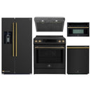 Forno 5-Piece Appliance Package - 30-Inch Induction Range, Under Cabinet Range Hood, Refrigerator with Water Dispenser, Dishwasher, and 30-Inch Microwave Oven in Black with Antique Brass Trim