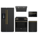 Forno 5-Piece Appliance Package - 30-Inch Induction Range, Under Cabinet Range Hood, Refrigerator with Water Dispenser, Dishwasher, and  Microwave Drawer in Black with Antique Brass Trim