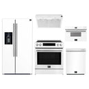 Forno 5-Piece Appliance Package - 30-Inch Induction Range, Under Cabinet Range Hood, Refrigerator with Water Dispenser, Dishwasher, and 30-Inch Microwave Drawer in White with Antique Brass Trim