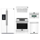 Forno 5-Piece Appliance Package - 30-Inch Induction Range, Under Cabinet Range Hood, Refrigerator with Water Dispenser, Dishwasher, and 30-Inch Microwave Oven in White with Antique Brass Trim
