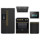 Forno 5-Piece Appliance Package - 30-Inch Inducton Range, Under Cabinet Range Hood, Refrigerator with Water Dispenser, Dishwasher, and  24-Inch Microwave Oven in Black with Antique Brass Trim