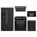 Forno 5-Piece Appliance Package - 30-Inch Induction Range, Under Cabinet Range Hood, Refrigerator with Water Dispenser, Dishwasher, and 30-Inch Microwave Oven in Black with Antique Brass Trim