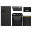 Forno 5-Piece Appliance Package - 30-Inch Induction Range, Under Cabinet Range Hood, Refrigerator with Water Dispenser, Dishwasher, and 30-Inch Microwave Oven in Black with Antique Brass Trim