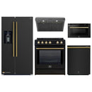 Forno 5-Piece Appliance Package - 30-Inch Induction Range, Under Cabinet Range Hood,  French Door Refrigerator with Water Dispenser, Dishwasher, and  Microwave Drawer in Black with Antique Brass Trim