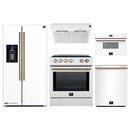 Forno 5-Piece Appliance Package - 30-Inch Induction Range, Under Cabinet Range Hood, Refrigerator with Water Dispenser, Dishwasher, and 30-Inch Microwave Drawer in White with Antique Brass Trim