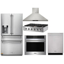 Thor Kitchen 5-Piece Pro Appliance Package - 36-Inch Cooktop with Liquid Propane Kit, Wall Oven, Wall Mount Hood, Dishwasher & Refrigerator with Water Dispenser in Stainless Steel ( APW5-HRT36B)