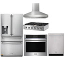 Thor Kitchen 5-Piece Pro Appliance Package - 36" Rangetop, Wall Oven, Pro-Style Wall Mount Hood, Dishwasher & Refrigerator with Water Dispenser in Stainless Steel