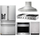 Thor Kitchen 5-Piece Pro Appliance Package - 48" Rangetop, Wall Oven, Pro Wall Mount Hood, Dishwasher & Refrigerator with Water Dispenser in Stainless Steel