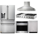 Thor Kitchen 5-Piece Pro Appliance Package - 48-Inch Rangetop with Liquid Propane Kit, Wall Oven, Pro Wall Mount Hood, Dishwasher & Refrigerator with Water Dispenser in Stainless Steel