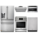 Thor Kitchen 5-Piece Appliance Package - 30-Inch Gas Range with Liquid Propane Kit, Tilt Panel, Refrigerator with Water Dispenser, Under Cabinet Hood, Dishwasher, & Microwave Drawer in Stainless Steel