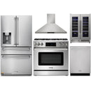 Thor Kitchen 5-Piece Appliance Package - 36-Inch Gas Range with Liquid Propane Kit, Tilt Panel, Refrigerator with Water Dispenser, Wall Mount Hood, Dishwasher, & Wine Cooler in Stainless Steel