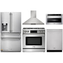 Thor Kitchen 5-Piece Appliance Package - 36-Inch Gas Range with Liquid Propane Kit, Tilt Panel, Refrigerator with Water Dispenser, Wall Mount Hood, Dishwasher, & Microwave Drawer in Stainless Steel