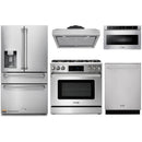 Thor Kitchen 5-Piece Appliance Package - 36-Inch Gas Range with Liquid Propane Kit, Tilt Panel, Refrigerator with Water Dispenser, Under Cabinet Hood, Dishwasher, & Microwave Drawer in Stainless Steel