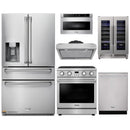 Thor Kitchen A-Series 6-Piece Appliance Package - 30-Inch Propane Gas Range, Under Cabinet Range Hood, Refrigerator with Water Dispenser, Dishwasher, Microwave, and Wine Cooler in Stainless Steel