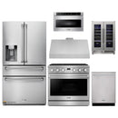 Thor Kitchen A-Series 6-Piece Appliance Package - 36-Inch Gas Range, Under Cabinet Range Hood, Refrigerator with Water Dispenser, Dishwasher, Microwave, and Wine Cooler in Stainless Steel