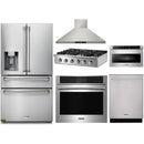 Thor Kitchen 6-Piece Pro Appliance Package - 36-Inch Rangetop with Liquid Propane Kit, Wall Oven, Wall Mount Hood, Refrigerator with Water Dispenser, Dishwasher, & Microwave  in Stainless Steel