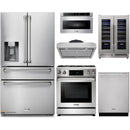 Thor Kitchen 6-Piece Appliance Package - 30-Inch Gas Range with Liquid Propane Kit, Tilt Panel, Refrigerator with Water Dispenser, Under Cabinet Hood, Dishwasher, Microwave Drawer, & Wine Cooler in Stainless Steel