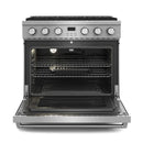 Thor Kitchen A-Series 6-Piece Appliance Package - 36-Inch Propane Gas Range, Pro-Style Wall Mount Range Hood, Refrigerator with Water Dispenser, Dishwasher, Microwave, and Wine Cooler in Stainless Steel