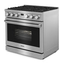 Thor Kitchen A-Series 6-Piece Appliance Package - 36-Inch Propane Gas Range, Under Cabinet Range Hood, Refrigerator with Water Dispenser, Dishwasher, Microwave, and Wine Cooler in Stainless Steel