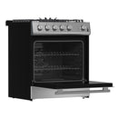 Forno 4-Piece Appliance Package - 30-Inch Espresso Gas Range , Wall Mount Range Hood, 36-Inch French Door Refrigerator, and Dishwasher in Stainless Steel