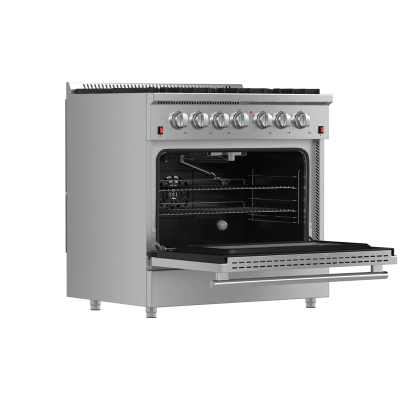 Forno 4-Piece Appliance Package - 36-Inch Gas Range, Wall Mount Range Hood, 60-Inch Built-In Convertible Refrigerator, and Dishwasher in Stainless Steel