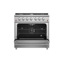 Forno 5-Piece Appliance Package - 36-Inch Gas Range, Wall Mount Range Hood, 60-Inch Refrigerator, Dishwasher, and 24-Inch Microwave Drawer in Stainless Steel