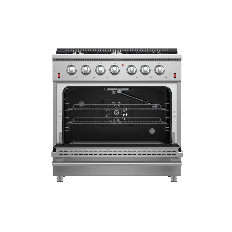 Forno 4-Piece Appliance Package - 36-Inch Gas Range, Wall Mount Range Hood, 60-Inch Built-In Convertible Refrigerator, and Dishwasher in Stainless Steel