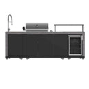 Forno Rimini Outdoor Kitchen 30-Inch BBQ 62,600 BTU, 3 Burners with Sear & Rotisserie, 2.4 cu.ft. Beverage Center, Stainless Steel Sink, Black Cabinets & Gray Sintered Stone Countertop (FODKT2544BLK)