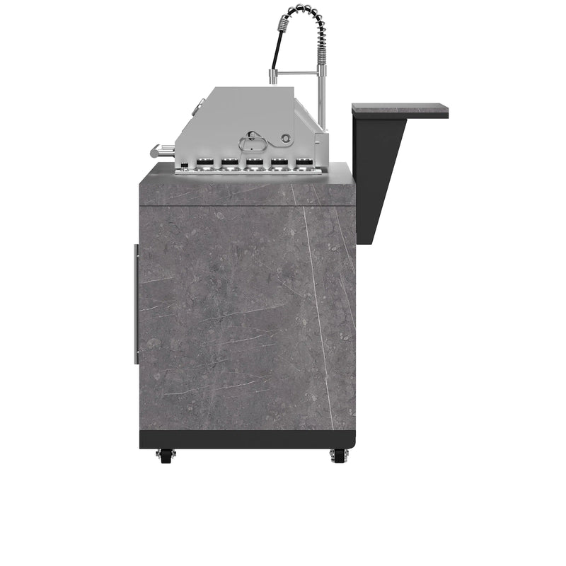 Forno Rimini Outdoor Kitchen 30-Inch BBQ 62,600 BTU, 3 Burners with Sear & Rotisserie, 2.4 cu.ft. Beverage Center, Stainless Steel Sink, Black Cabinets & Gray Sintered Stone Countertop (FODKT2544BLK)