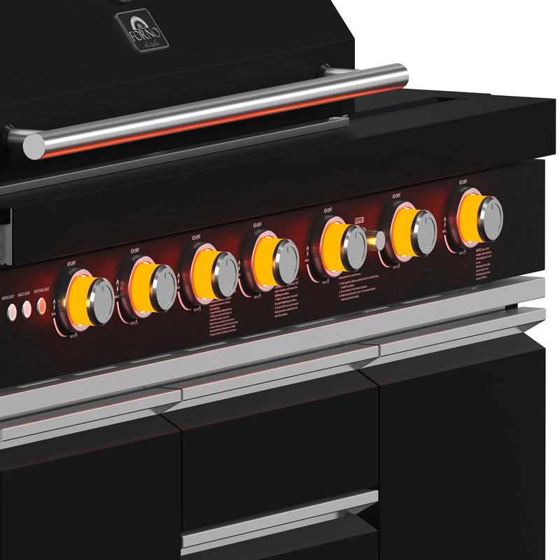 Forno All'Aperto Outdoor Kitchen Set with 87,600 BTU BBQ, Sink & Bar Module, Gas Pizza Oven, Black Sintered Stone Countertops in Black (FODKT2551BLK)