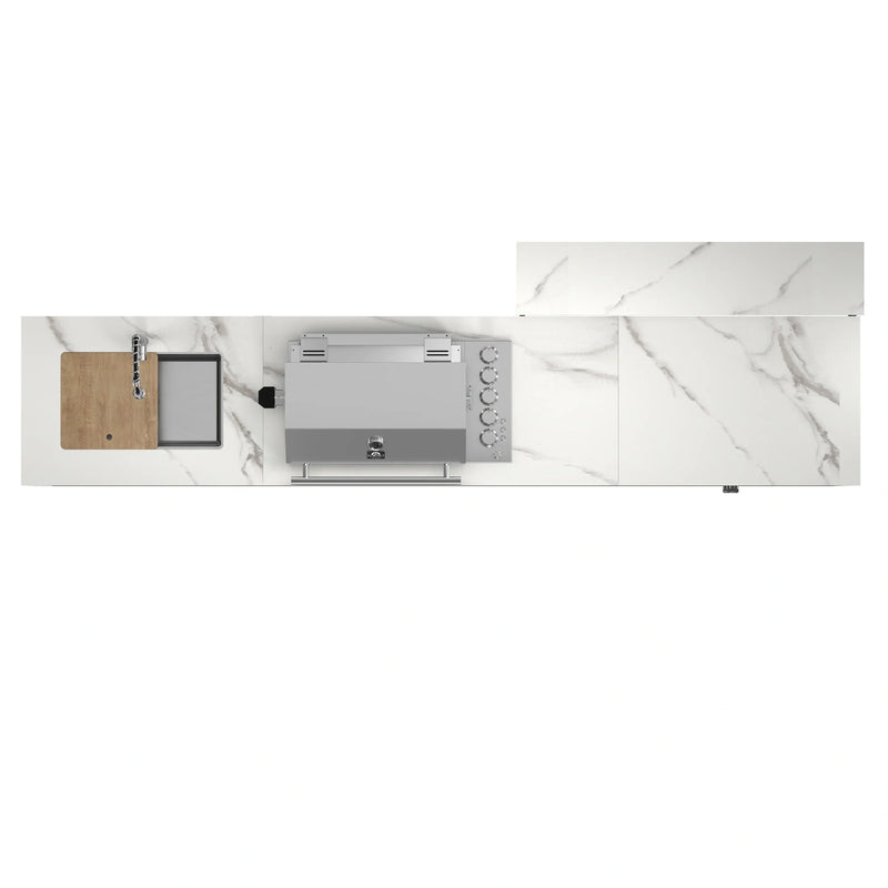 Forno Rimini Outdoor Kitchen 30-Inch BBQ 62,000 BTU, 4.8 cu.ft. Beverage Center, Stainless Steel Sink, White Countertops (FODKT2575WHT)