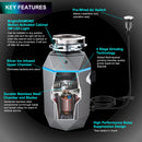 Forno Acqua BrightDiamond Black Onyx 1HP Super Quiet Garbage Disposal Corded with Motion Sensor Cabinet Light & Pre-Wired Air Switch (WDD100TA1BO)