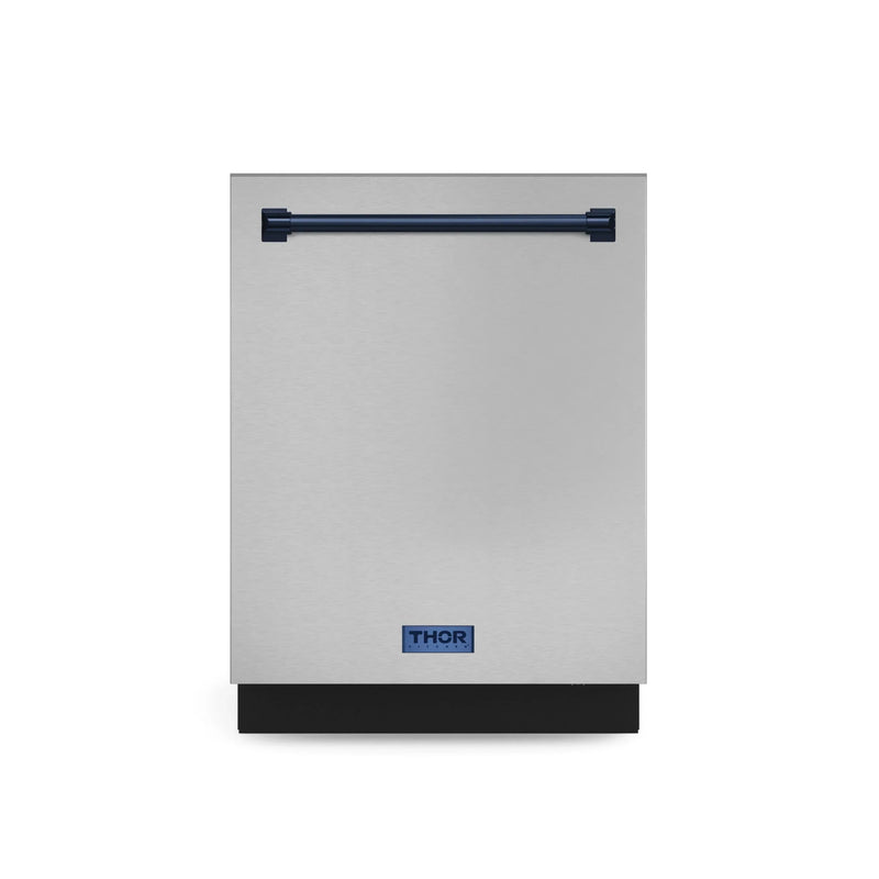 Gordon Ramsay by Thor Kitchen 3-Piece Appliance Package - 30-Inch Gas Range with Liquid Propane Kit, Tilt Panel, 36-Inch Refrigerator, and Dishwasher in Stainless Steel with Blue Trim